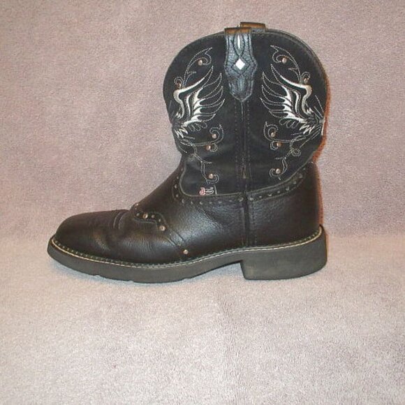 JUSTIN Gypsy MANDRA Leather BOOTS Size 10 CROSS Wings STUDS Western WORK Barn - Picture 3 of 10